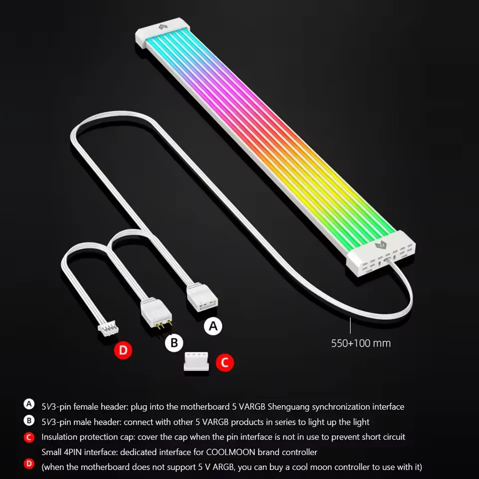 AOSOR AL260 ARGB LED Light Strip for 3x8PIN GPU Motherboard Power Extension Cable Aura Sync Flexible LED Strip Light - Image 3