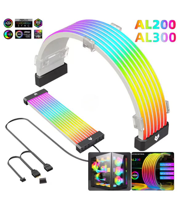 AOSOR AL200 ARGB LED Light Strip for 24PIN Motherboard Power Extension Cable Aura Sync Flexible LED Strip Light - Image 2