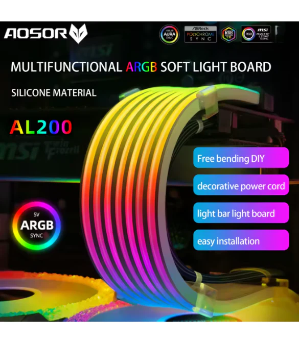 AOSOR AL200 ARGB LED Light Strip for 24PIN Motherboard Power Extension Cable Aura Sync Flexible LED Strip Light - Image 3