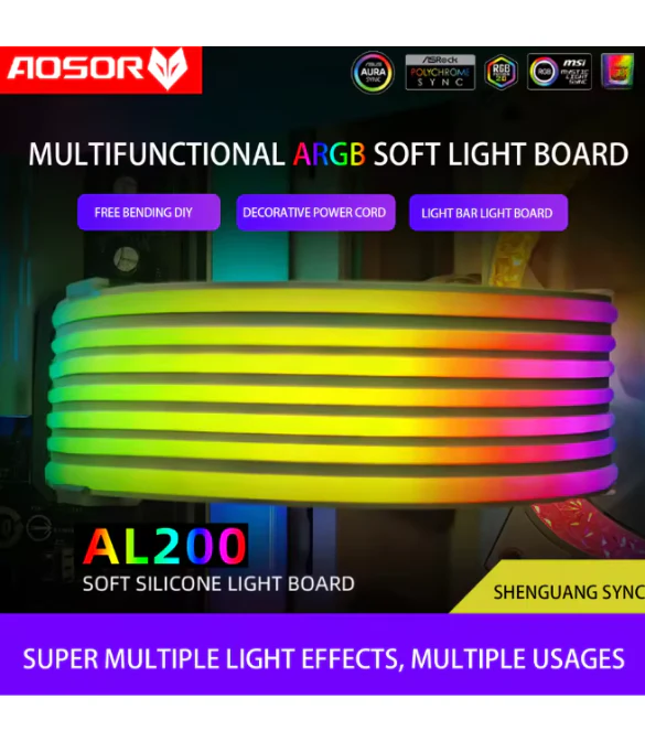 AOSOR AL200 ARGB LED Light Strip for 24PIN Motherboard Power Extension Cable Aura Sync Flexible LED Strip Light - Image 4