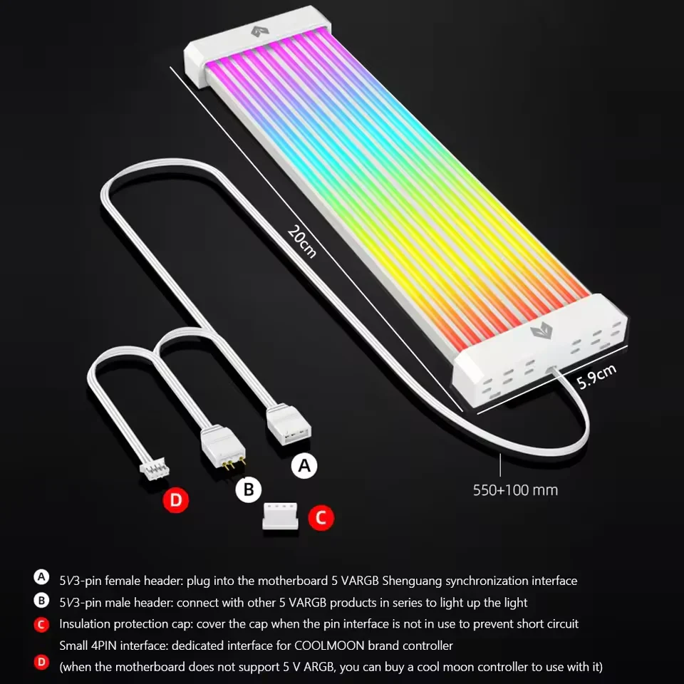 AOSOR AL200 ARGB LED Light Strip for 24PIN Motherboard Power Extension Cable Aura Sync Flexible LED Strip Light - Image 6