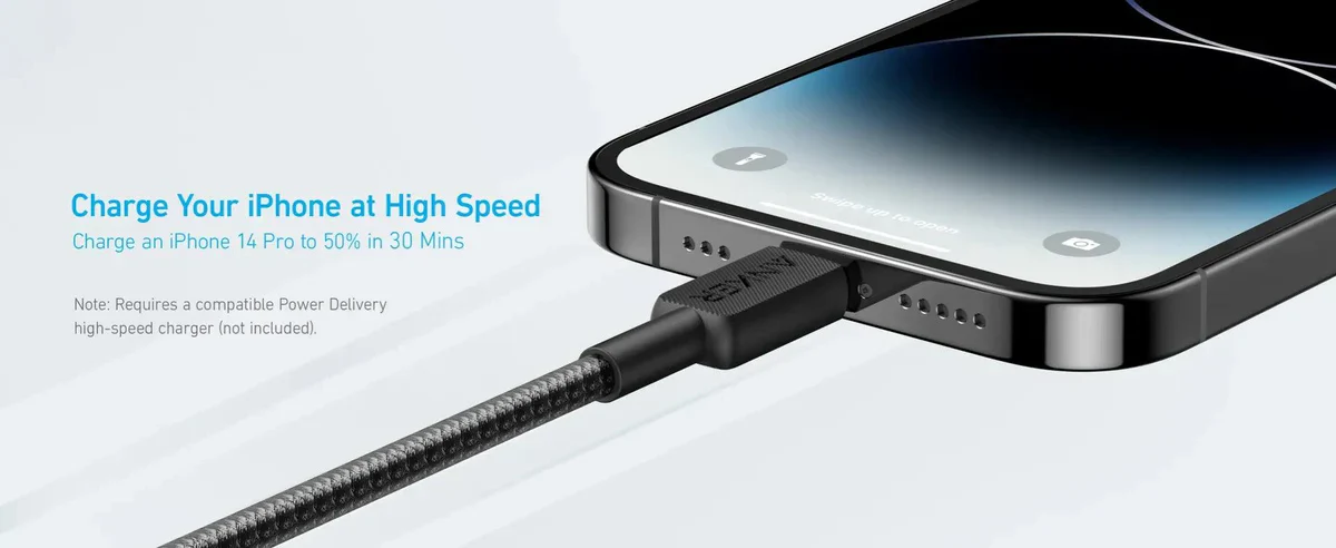 ANKER 32 USB-C TO LIGHTNING CABLE 10FT BRAIDED BLACK - Image 2