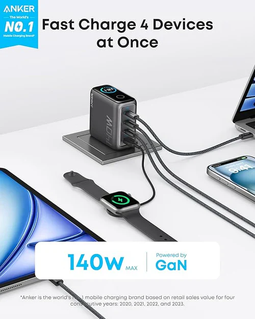 Anker Charger (140W, 4-Port, PD 3.1) with USB-C - Black/White - Image 3