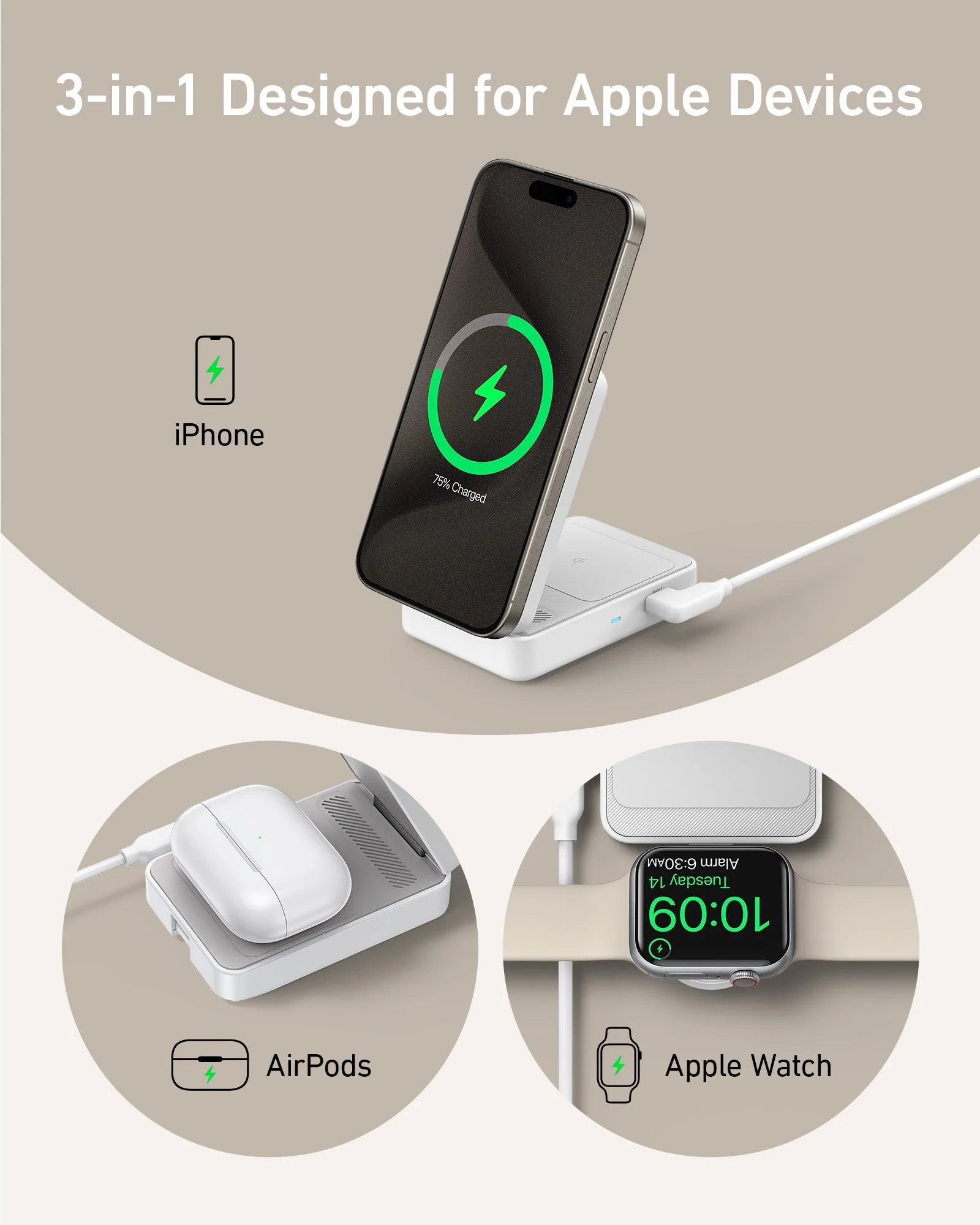 Anker MagGo Wireless Charging Station (15W, Foldable 3-in-1) - Image 7