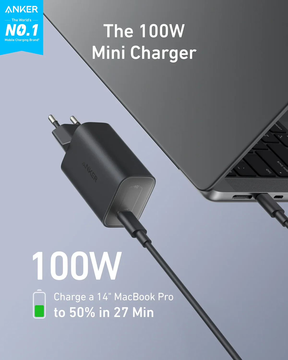 Anker Nano Charger ( 100W with 6ft 5A C-C cable) 1C Black - Image 2