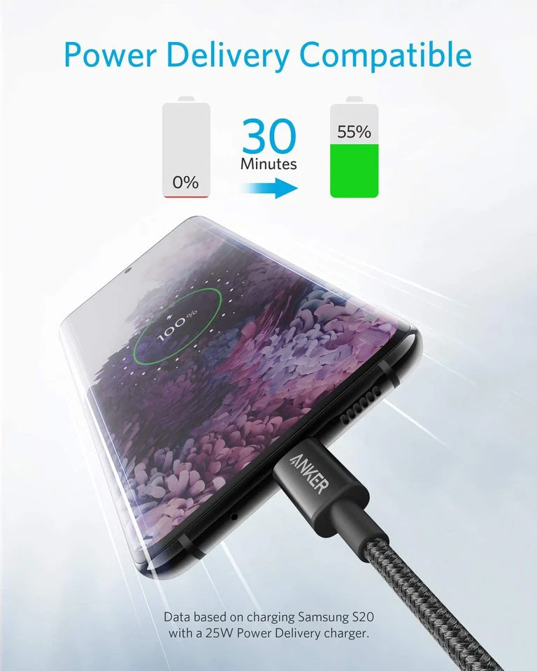 Anker New Nylon USB-C to USB-C 2.0 Cable 6FT - Black - Image 3
