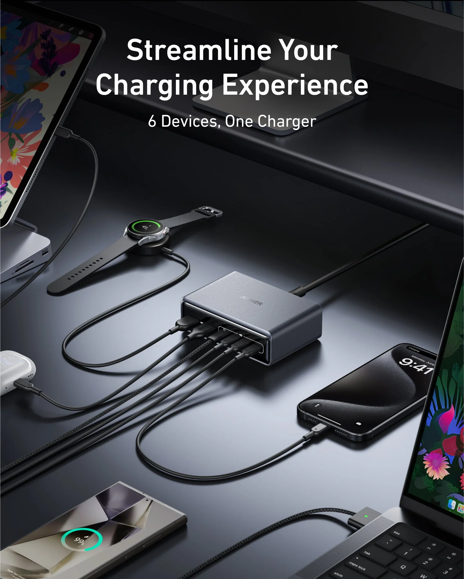 Anker Prime Charger (200W, 6 Ports, GaN) - Silver - Image 5