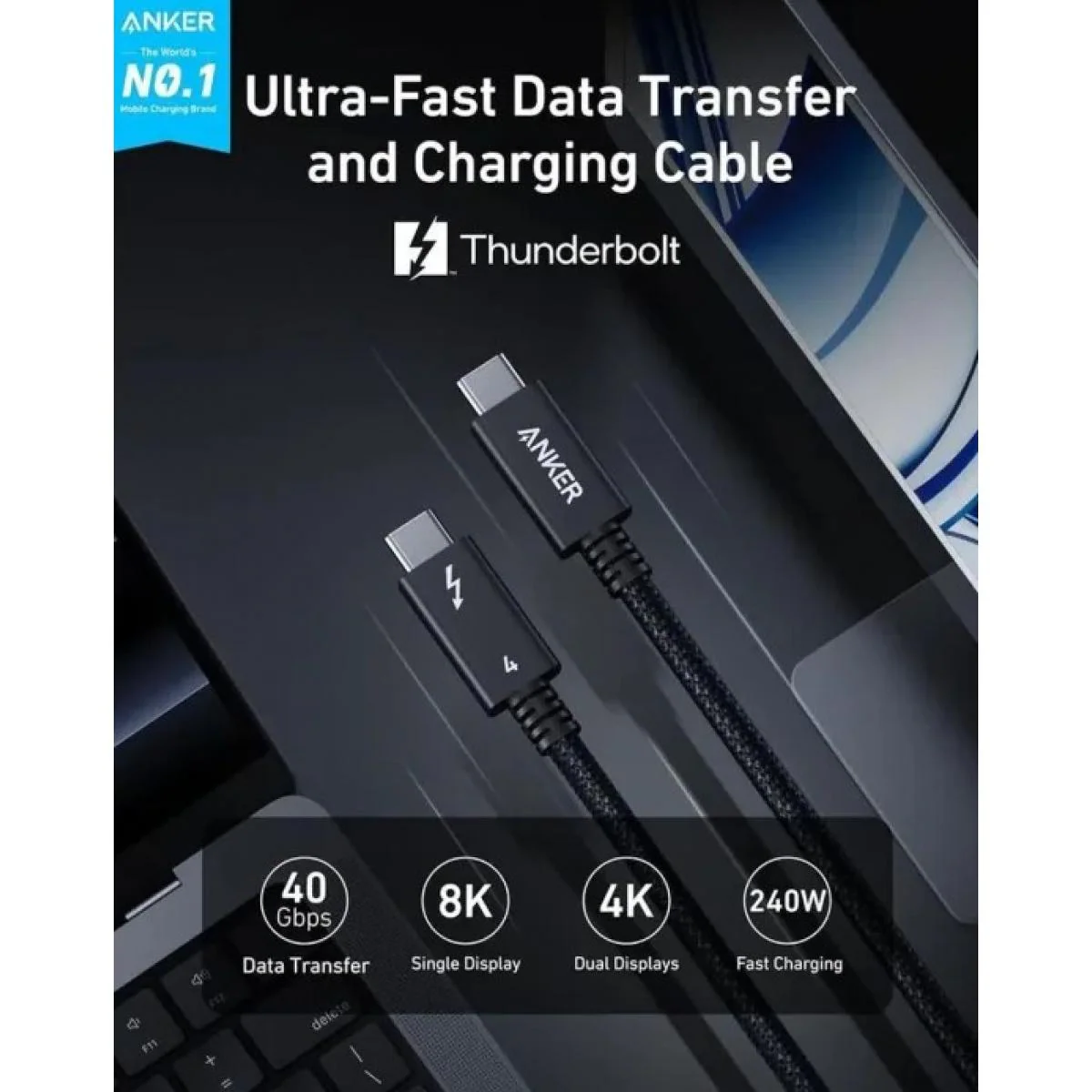 Anker Prime USB-C to USB-C Cable Thunderbolt 5 Cable Black - Image 2