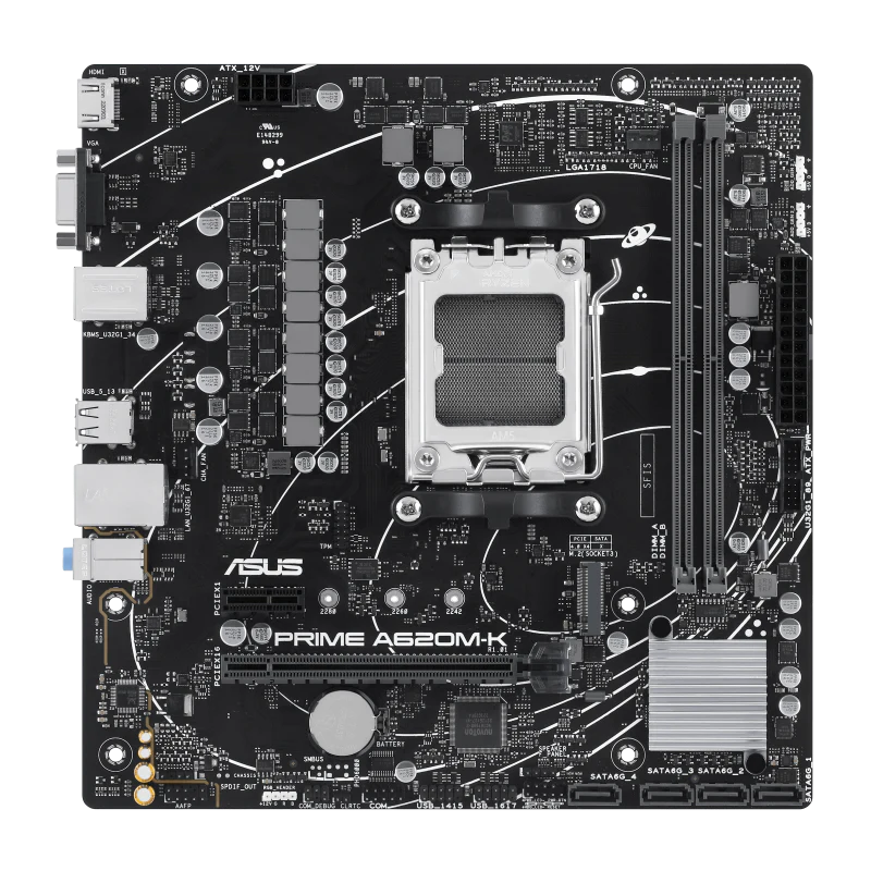 ASUS PRIME A620M-K mATX Motherboard, AMD AM5 Socket, AMD A620 Chipset, 2x DIMM DDR5 - Image 2