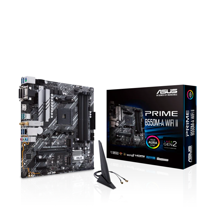 ASUS PRIME B550M-A WIFI II mATX Motherboard, AMD B550 Chipset, 4x DIMM DDR4