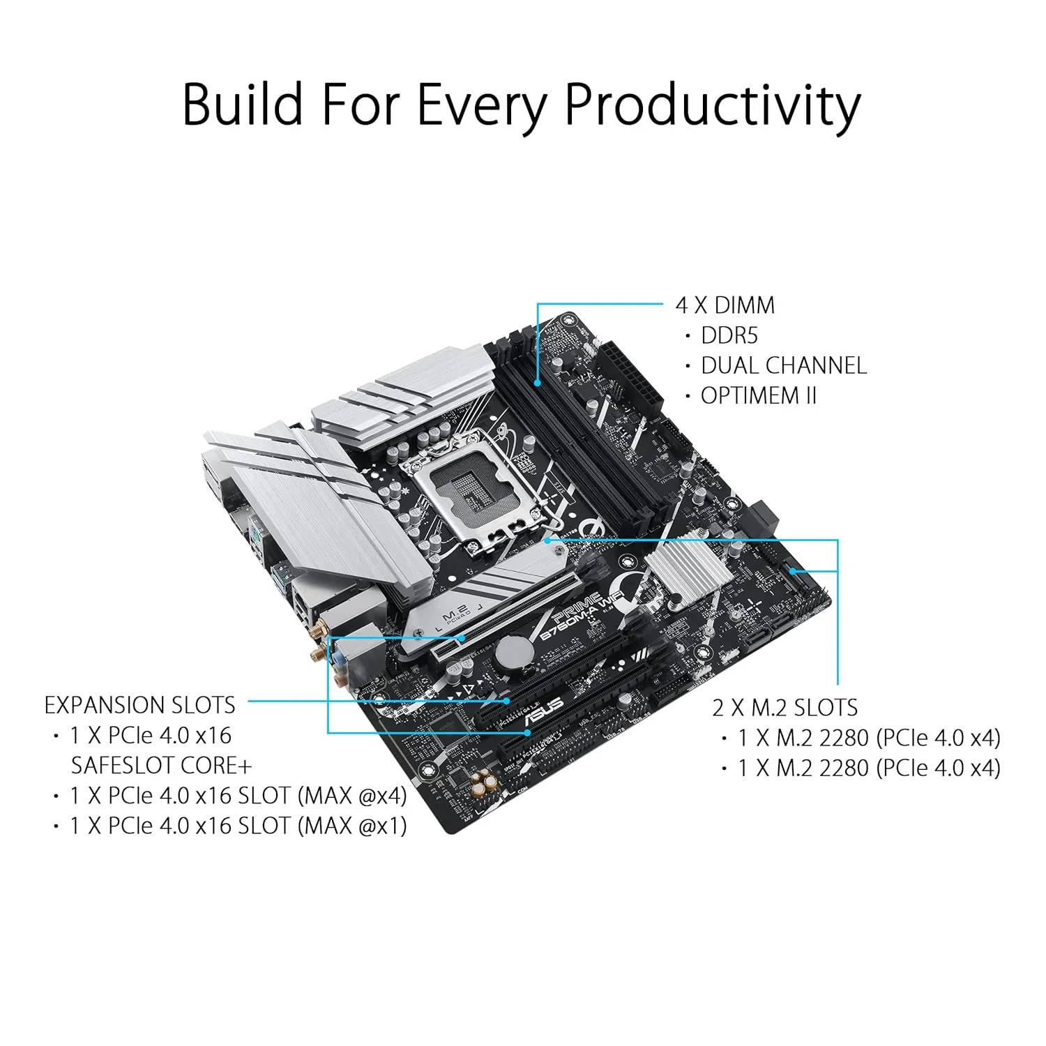 ASUS PRIME B760M-A WIFI DDR5 LGA 1700 mATX Motherboard - Image 3
