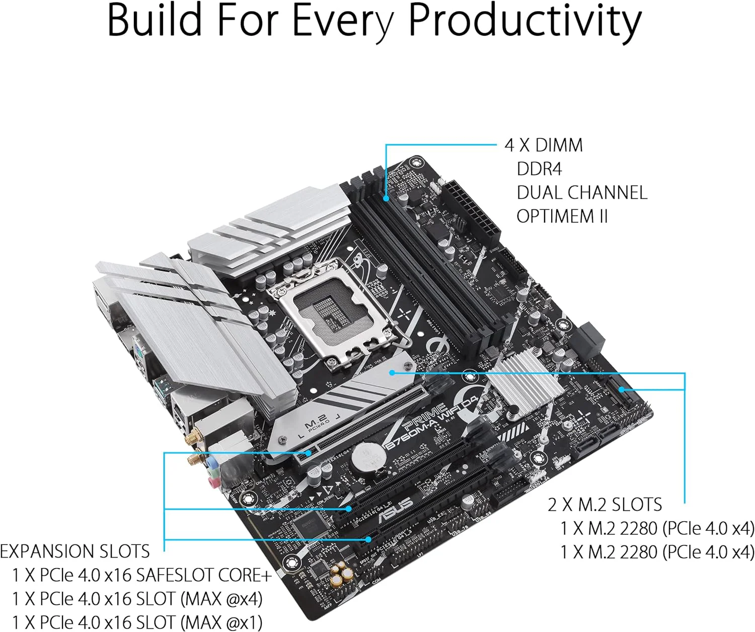 ASUS PRIME B760M-A WIFI D4 (13th and 12th Gen) LGA 1700 mATX Motherboard - Image 3