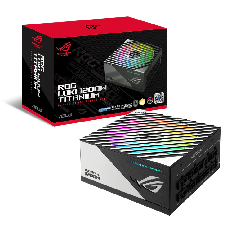 ASUS ROG Loki 1200T SFX-L 80 Plus Titanium Fully Modular Power Supply, 1200W Power ARGB-Illuminated Fan & Aura Sync