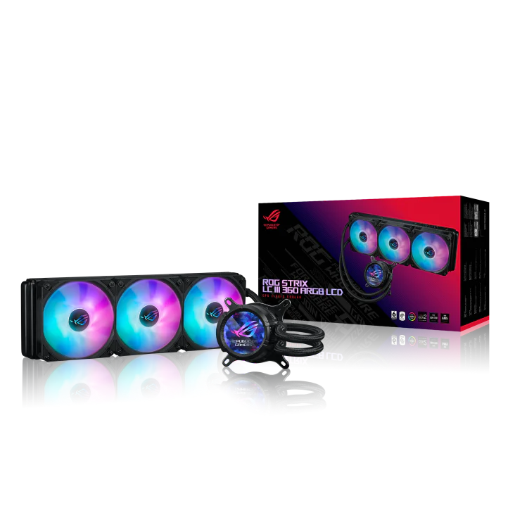 ASUS ROG Strix LC III 360 ARGB LCD CPU Liquid Cooling, 360mm Radiator, 3x ROG STRIX AF-12S ARGB 120mm Fans Black - Image 2