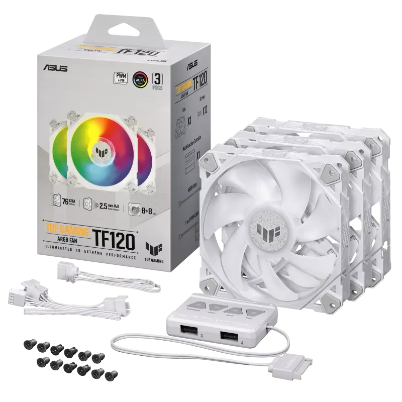 ASUS TUF Gaming TF120 ARGB Case Fan, Aura Sync Compatibility, 12cm 3in1 Fan White - Image 5