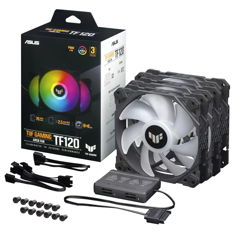 Asus TUF Gaming TF120 ARGB Fan - Triple Fan Kit with ARGB Controller - Image 2