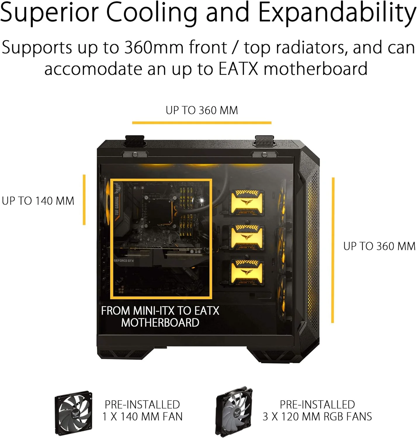 ASUS TUF Gaming GT501 RGB Tempered Smoked Glass Midi Tower Gaming Case - Image 3