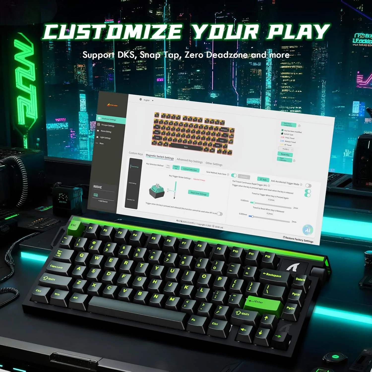 ATTACK SHARK R85 HE WIRD MAGNETIC SWITCH KEYBOARD BLACK GREEN - Image 4