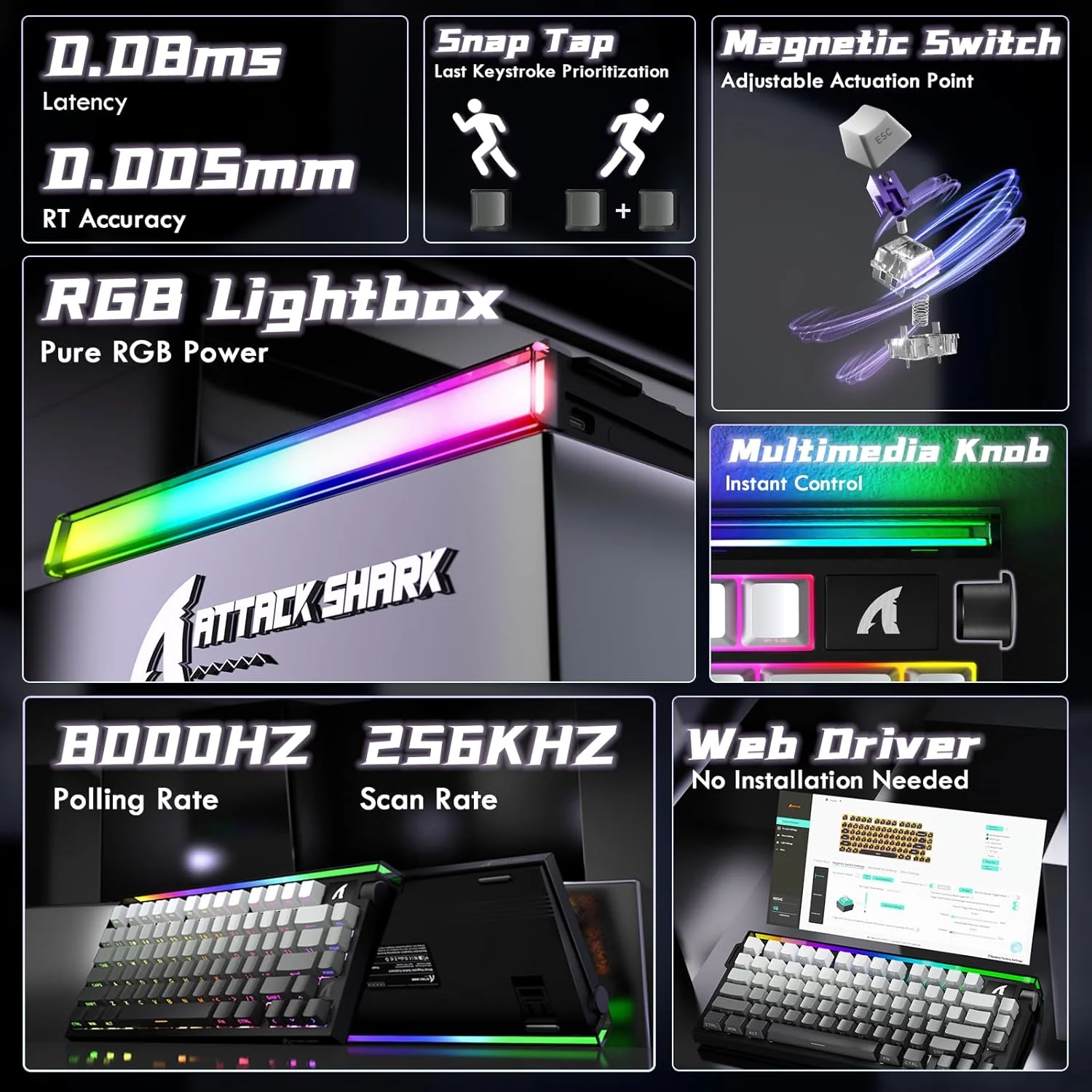 ATTACK SHARK R85 HE WIRD MAGNETIC SWITCH KEYBOARD MOONLIT NIGHT - Image 7
