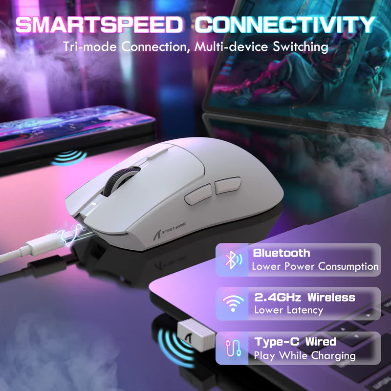 ATTACK SHARK X1 PAW-3395 Wireless Gaming Mouse - Black - Image 3