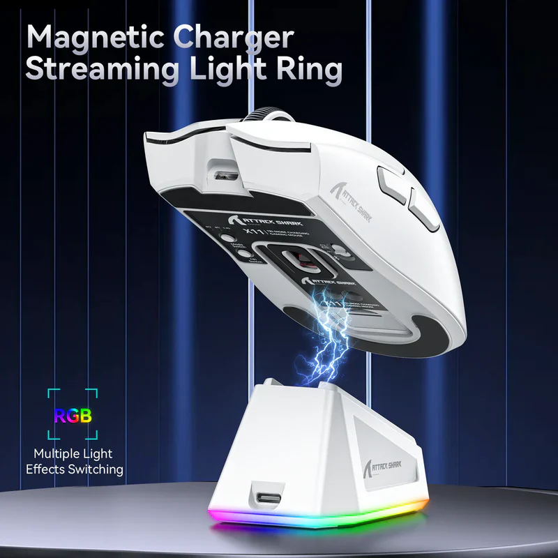 ATTACK SHARK X11 Wireless Gaming Mouse with Charging Dock - Black - Image 4