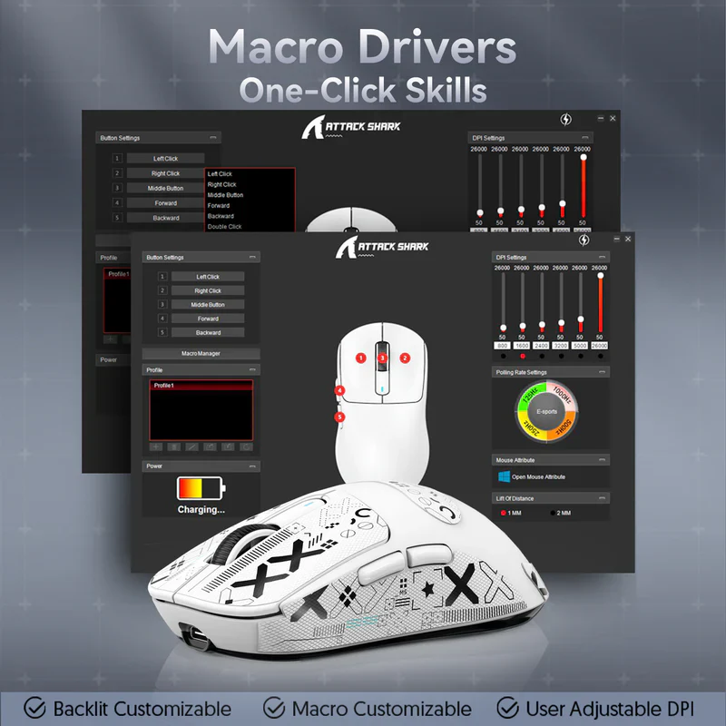 Attack Shark X3 PRO PAW-3395 Wireless Gaming Mouse - Black - Image 3