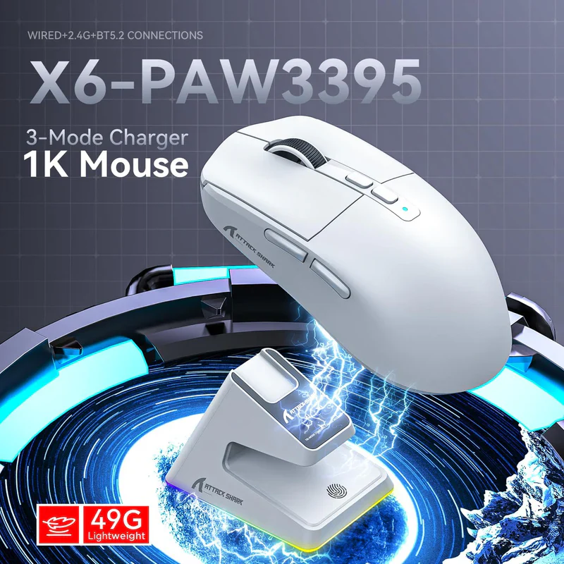 ATTACK SHARK X6 PAW-3395 Wireless Gaming Mouse - Black - Image 6