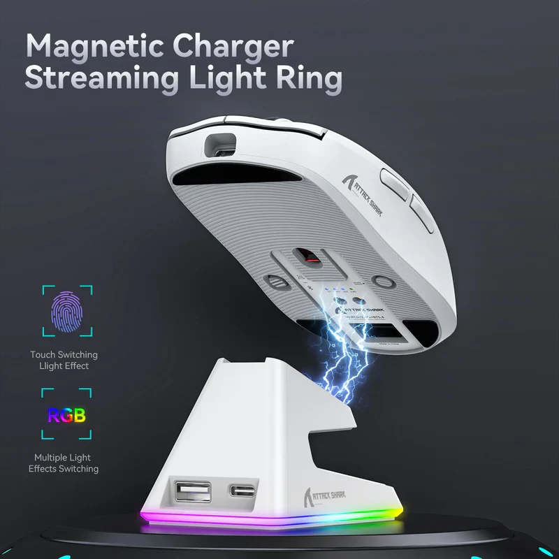 ATTACK SHARK X6 PAW-3395 Wireless Gaming Mouse - White - Image 4
