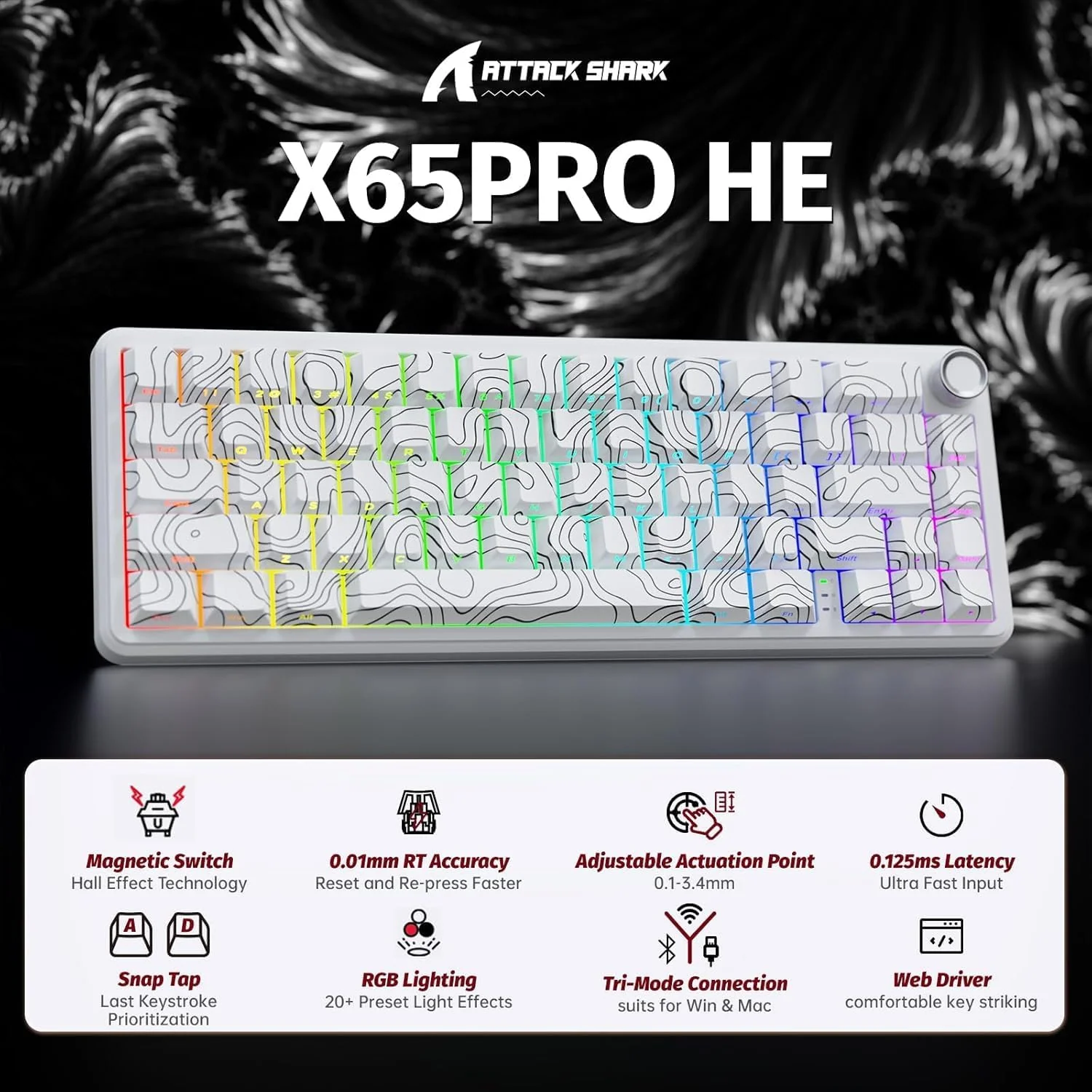 ATTACK SHARK X65 PRO HE MAGNETIC SWITCH KEYBORAD White Contours - Image 6