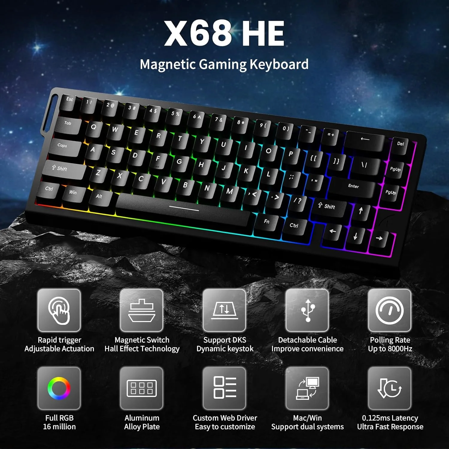 ATTACK SHARK X68 HE  MAGNITC SWITCH KEYBORAD BLACK - Image 7