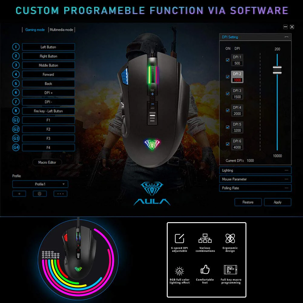 AULA H512 FPS/MMO Gaming Mouse - Image 3