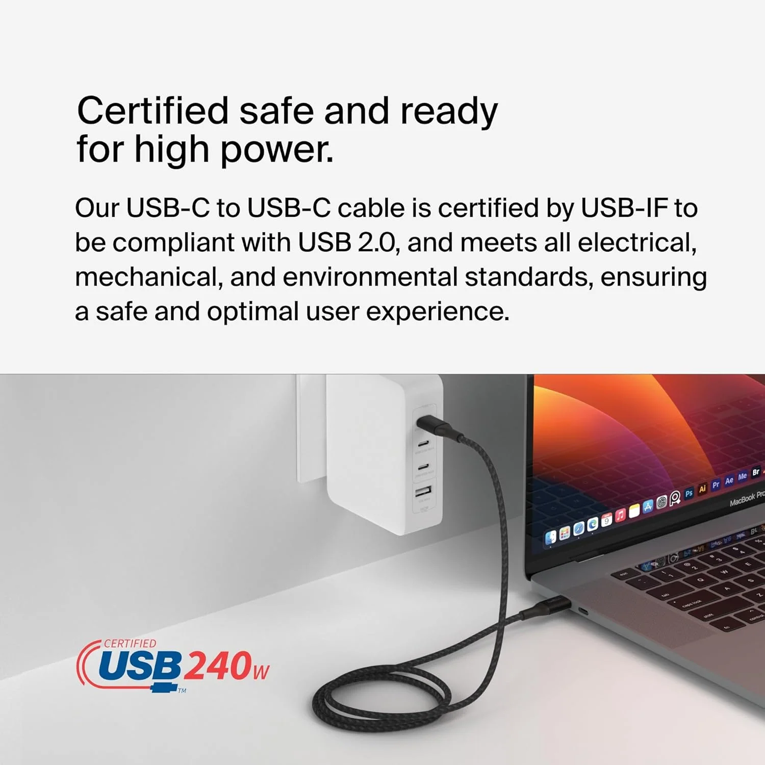 Belkin BoostCharge USB-C to USB-C Power Cable 2M Fast Charging with 240W Power Delivery, USB-IF Certified - Black - Image 3