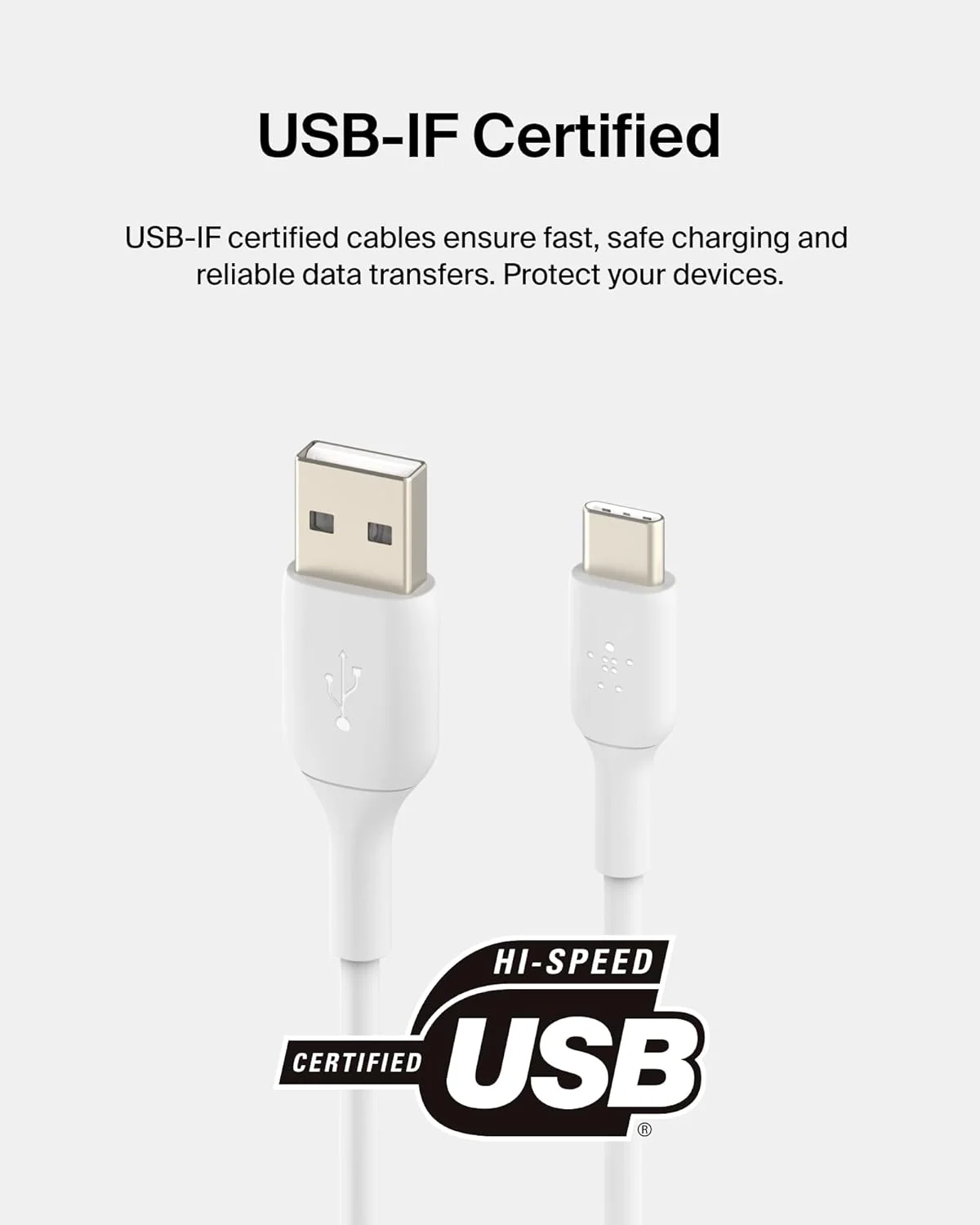 Belkin Boost Charge  USB-A to USB-C Cable, 1M - White - Image 3