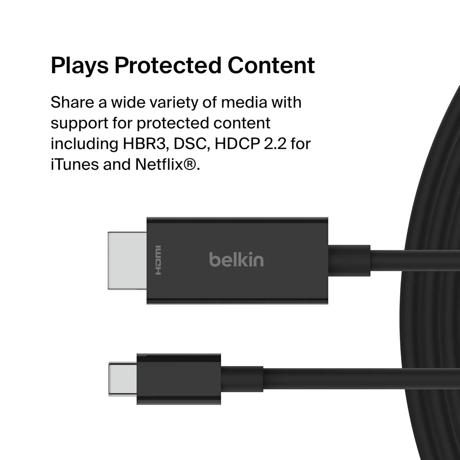 Belkin CONNECT USB-C TO HDMI 2.1 Cable, Supports resolutions up to 8K 60Hz and HDR10+, Supports HBR3, DSC,HDCP 2.2 for iTunes/Netflix - Image 2