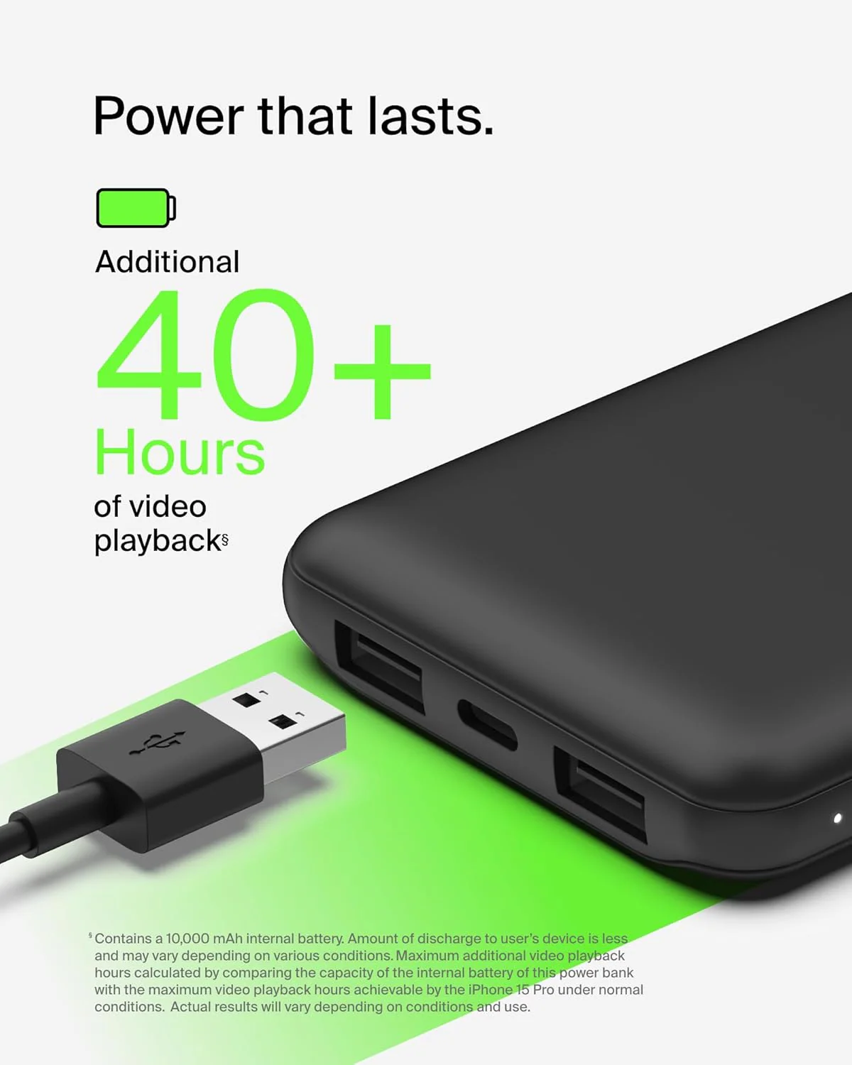 Belkin Portable Charger, USB-C Power Bank 10000mAh - Black - Image 2
