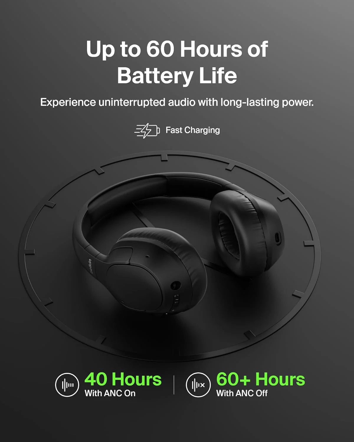 Belkin Soundform Isolate Noise Cancelling Headphones - Black - Image 4