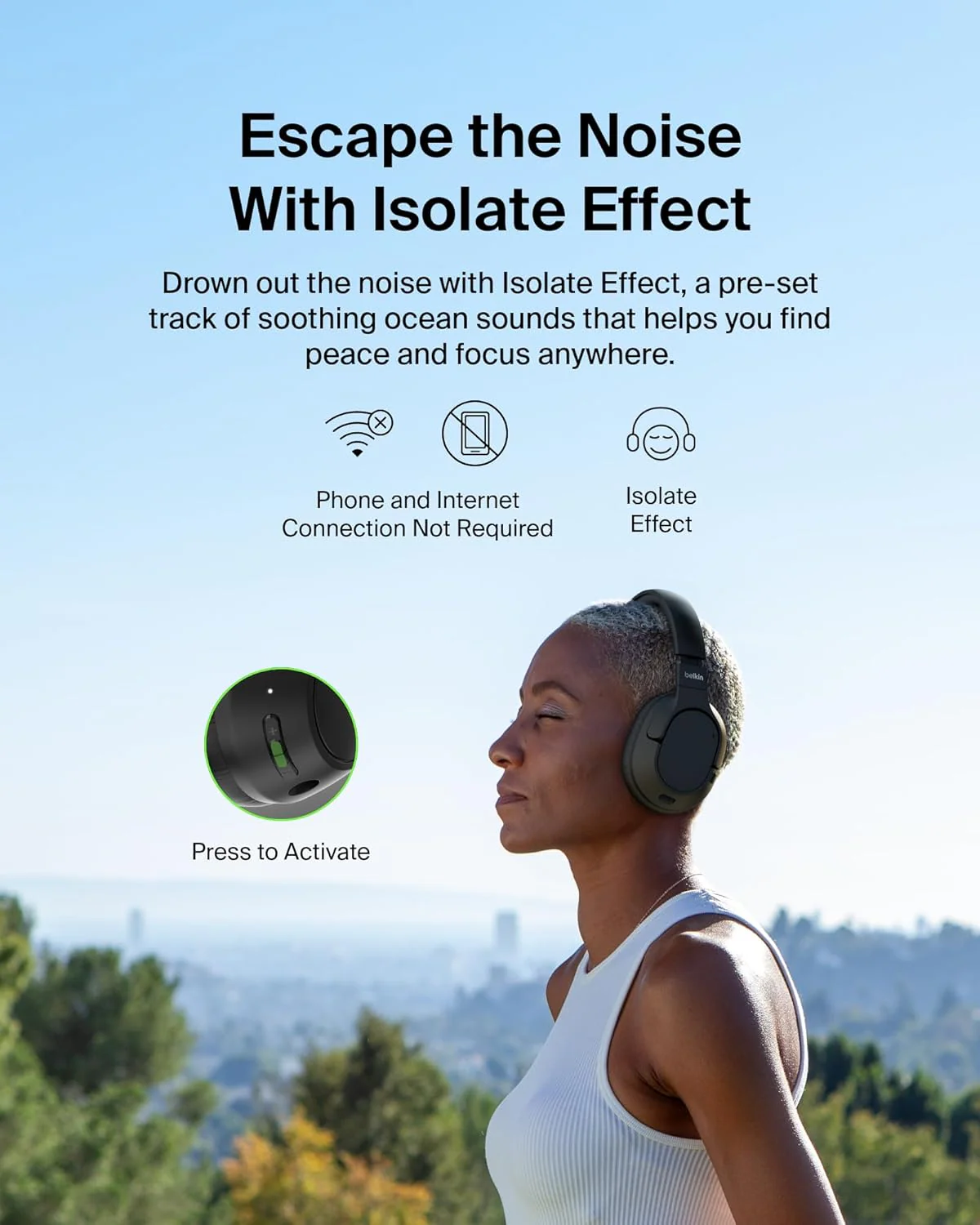 Belkin Soundform Isolate Noise Cancelling Headphones - Black - Image 6