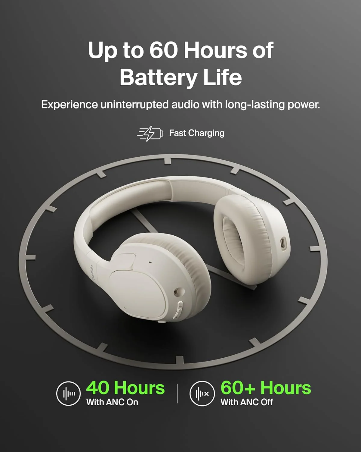 Belkin Soundform Isolate Noise Cancelling Headphones - Sand - Image 4