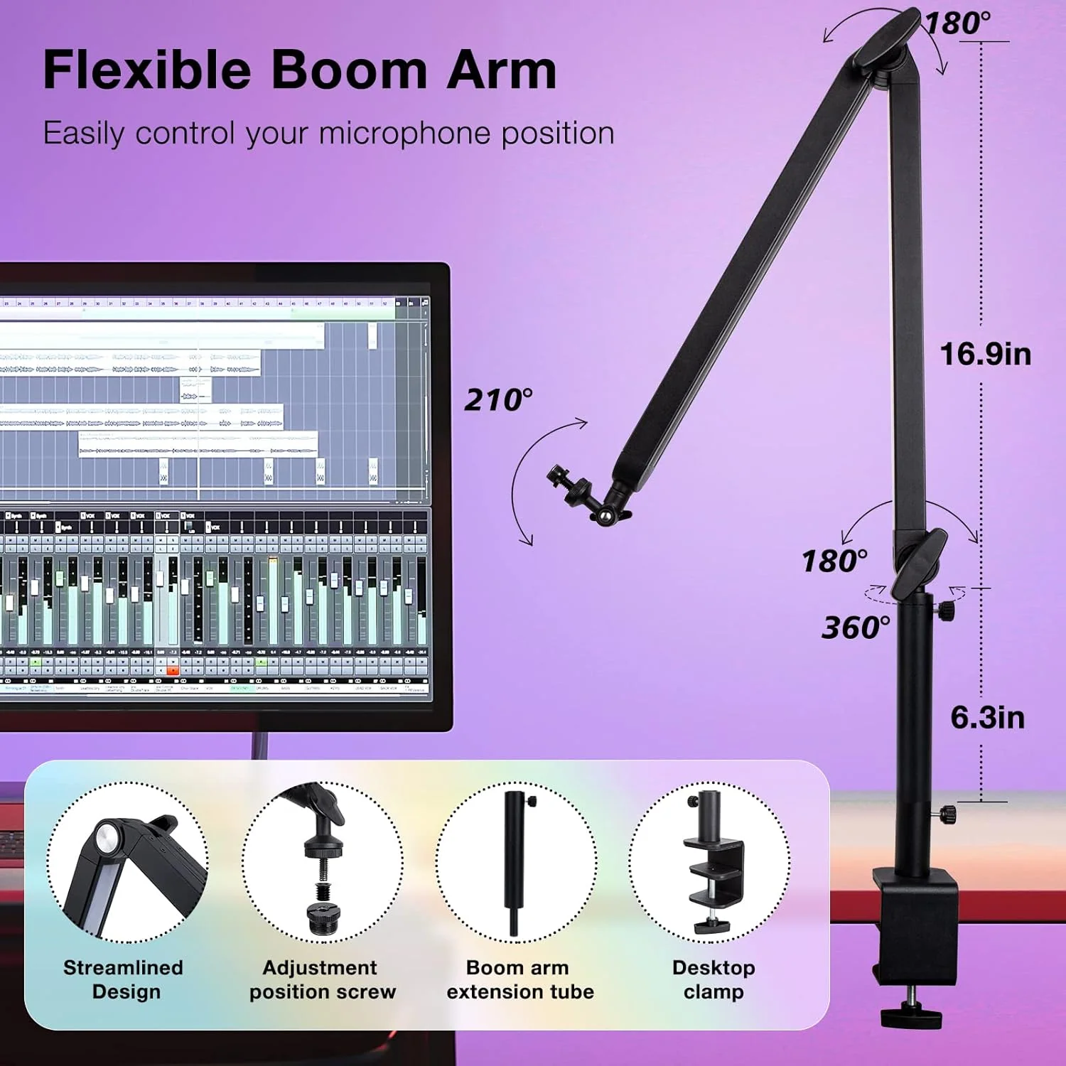 Boom Arm with RGB Light - Mic Arm for HyperX QuadCast - Image 4