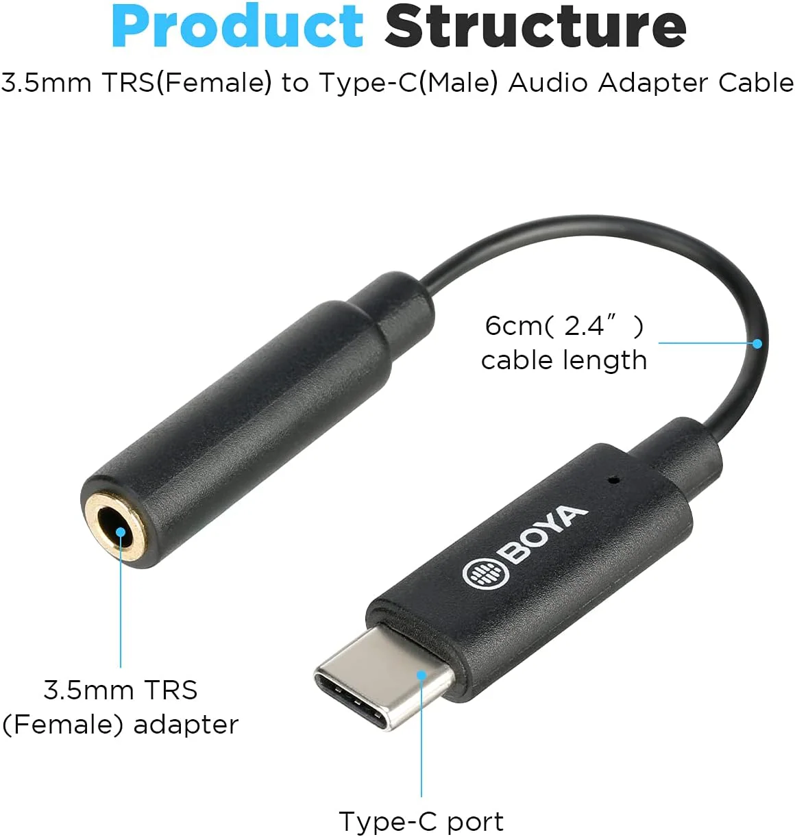 BOYA BY-K4 3.5mm Female TRS to Male USB Type-C - Image 2