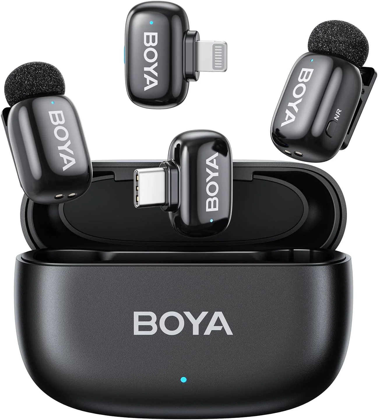 BOYA Mini Wireless Microphone for iPhone/Android/PC/Tablets with USB C/Lightning Plug - Black