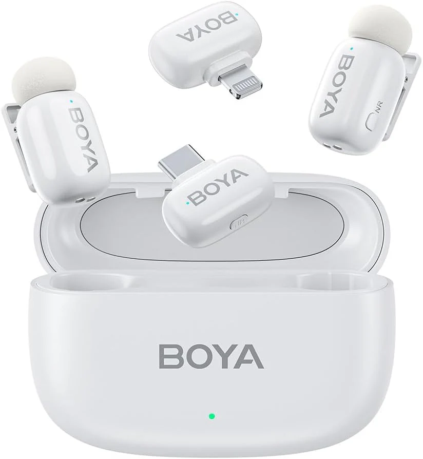 BOYA Mini Wireless Microphone for iPhone/Android/PC/Tablets with USB C/Lightning Plug - White