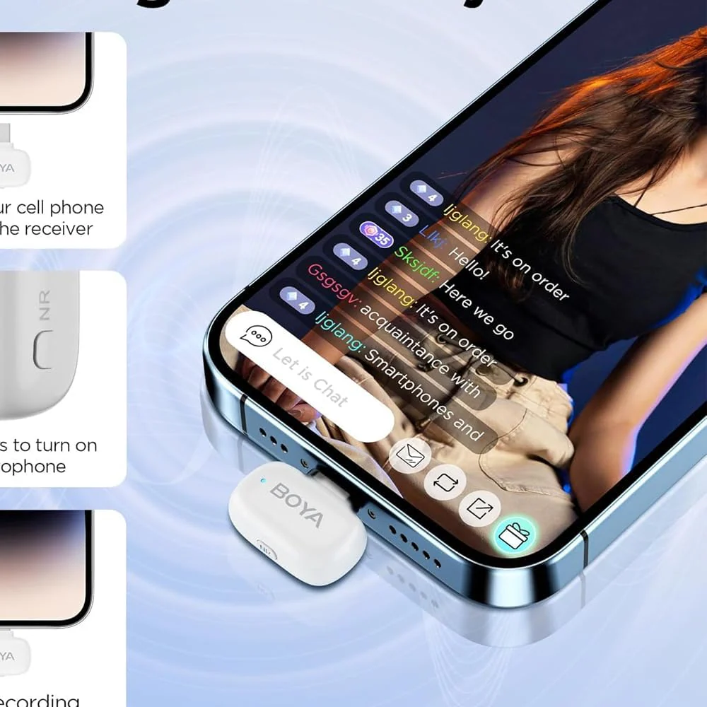 BOYA Mini Wireless Microphone for iPhone/Android/PC/Tablets with USB C/Lightning Plug - White - Image 4