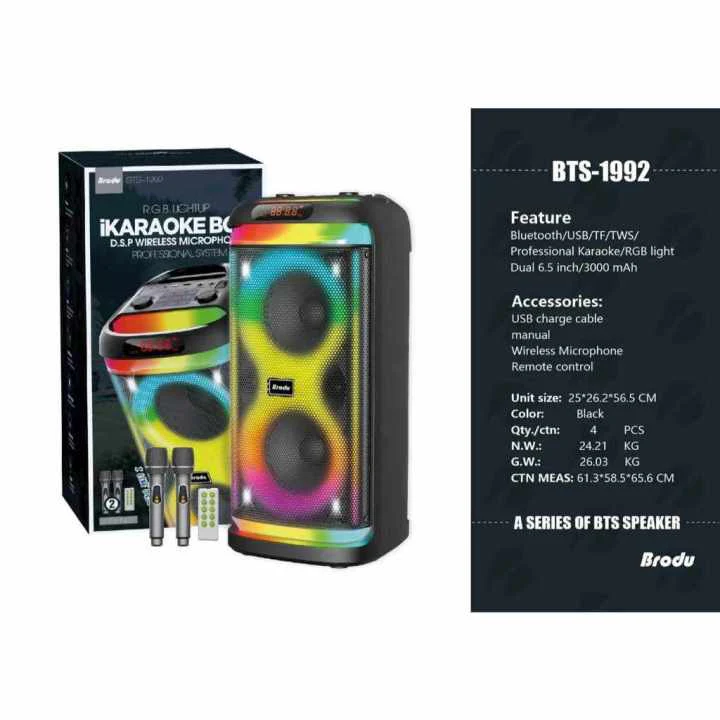 Brodu BTS-1992 Wireless Bluetooth Speaker With 2 Microphones 2WL 6.5" x2 - Image 2
