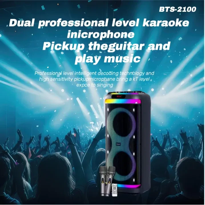 Brodu BTS-2100 100WX2 stereo system sound Dual 10 inch Woofer Outdoor DJ Party Speaker 2xWL Full - Image 2