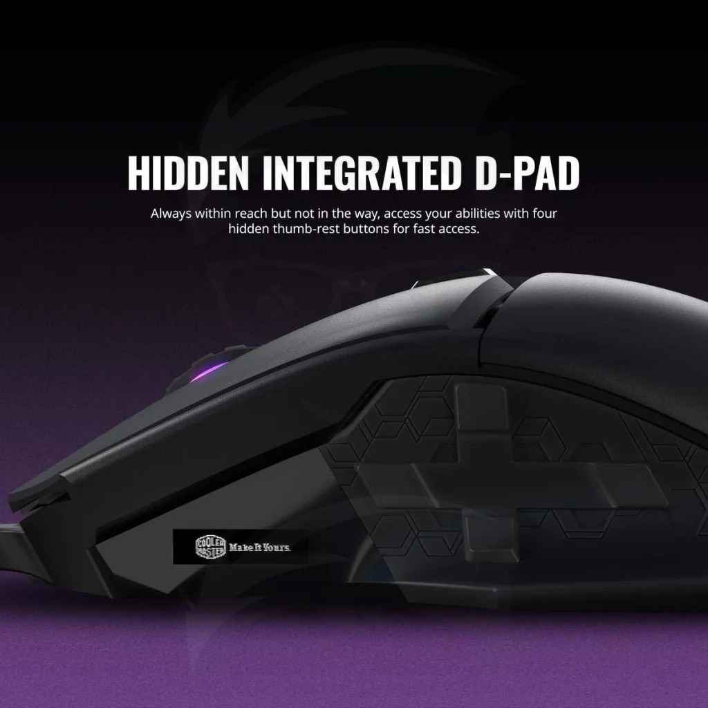 Cooler Master mm830 Gaming Mouse with 24, 000 DPI Sensor, Hidden D-Pad Buttons, 4-Zone RGB, and Precision Wheel - Image 3