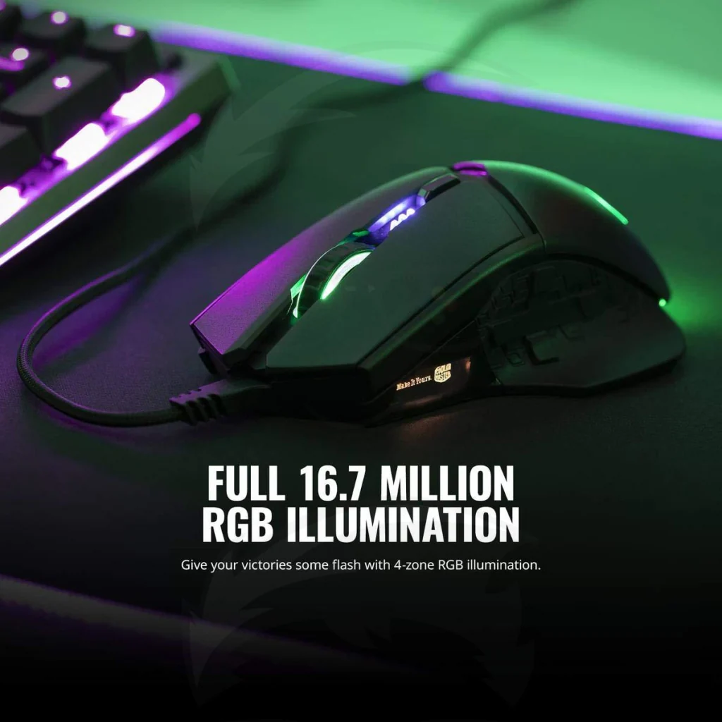 Cooler Master mm830 Gaming Mouse with 24, 000 DPI Sensor, Hidden D-Pad Buttons, 4-Zone RGB, and Precision Wheel - Image 6