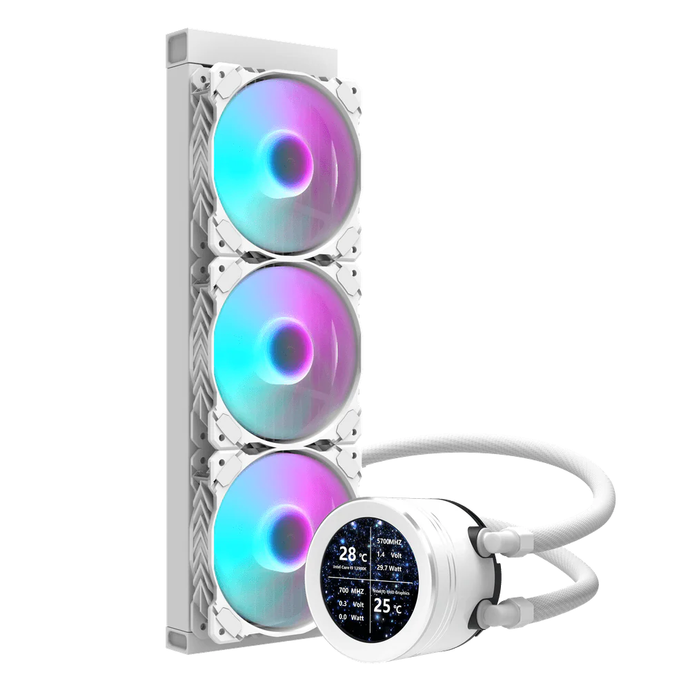 Darkflash DN360S 2.1" IPS Display Screen 3-Srage Motor Water Pump AIO 360mm RGB Liquid Cooler - White - Image 4