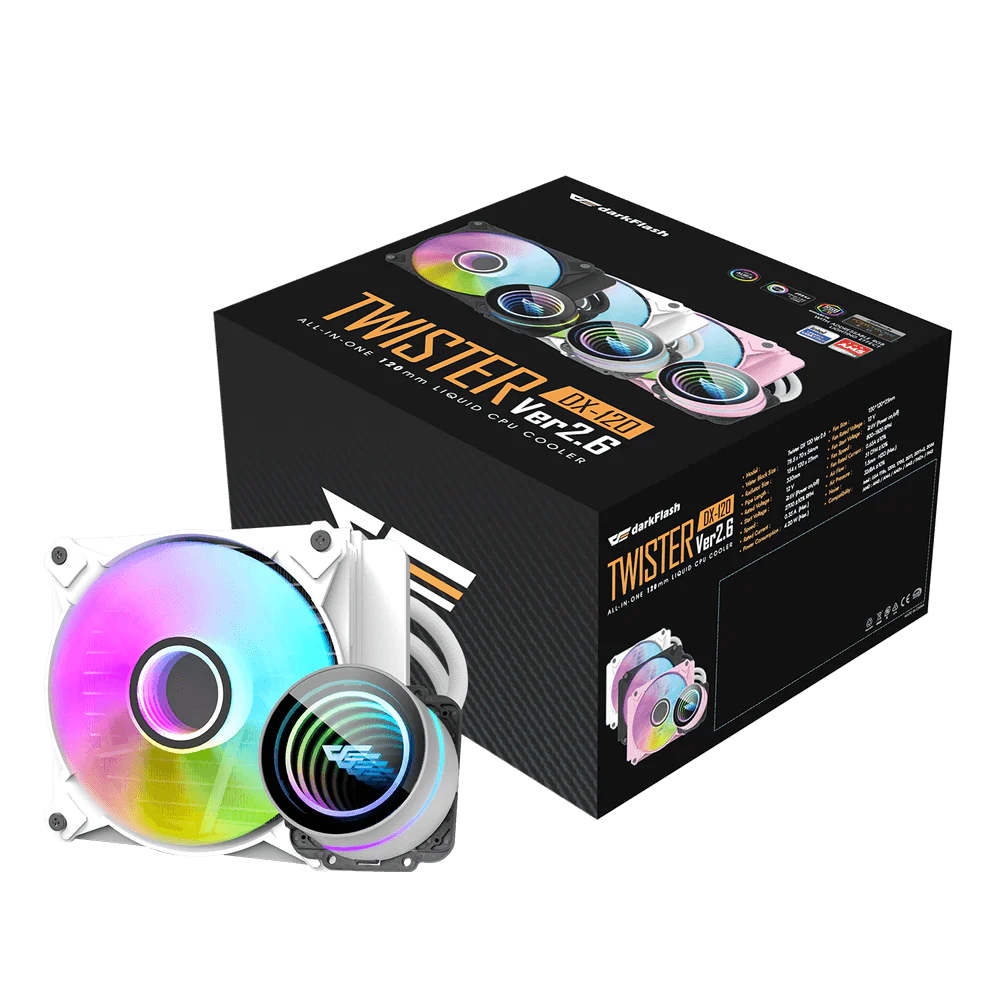 Darkflash Twister DX120 120mm AIO ARGB Liquid CPU Cooler - White - Image 3