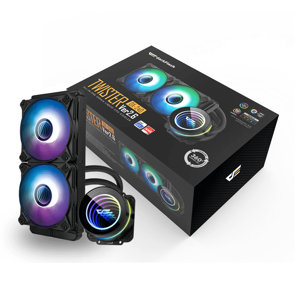 Darkflash Twister DX240 V2 240mm AIO ARGB Liquid CPU Cooler - Black - Image 2